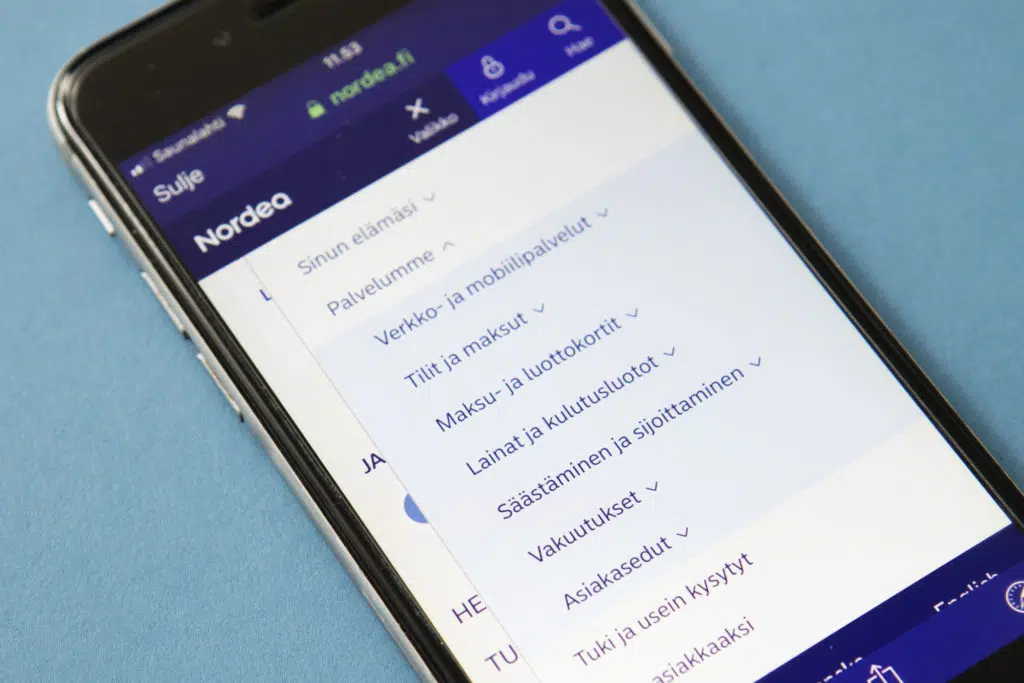 Nordean moniilipankkinäkymä.