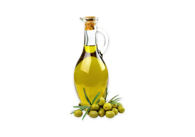 Oliiviöljy ja vihreitä oliiveja.