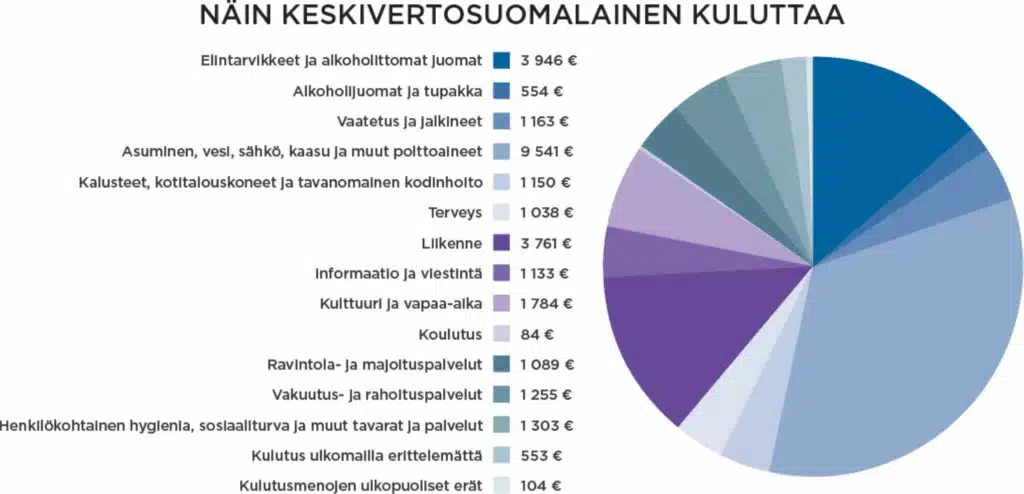 Graafi keskivertosuomalaisen kulutustottumuksista.